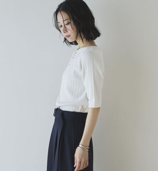 Doux archives「針抜き編み五分袖ニットトップス」|ニット・セーター|