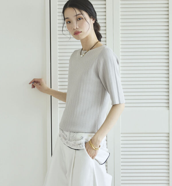 Doux archives「針抜き編み五分袖ニットトップス」|ニット・セーター|