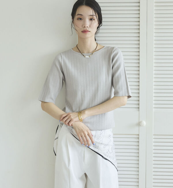 Doux archives「針抜き編み五分袖ニットトップス」|ニット・セーター|