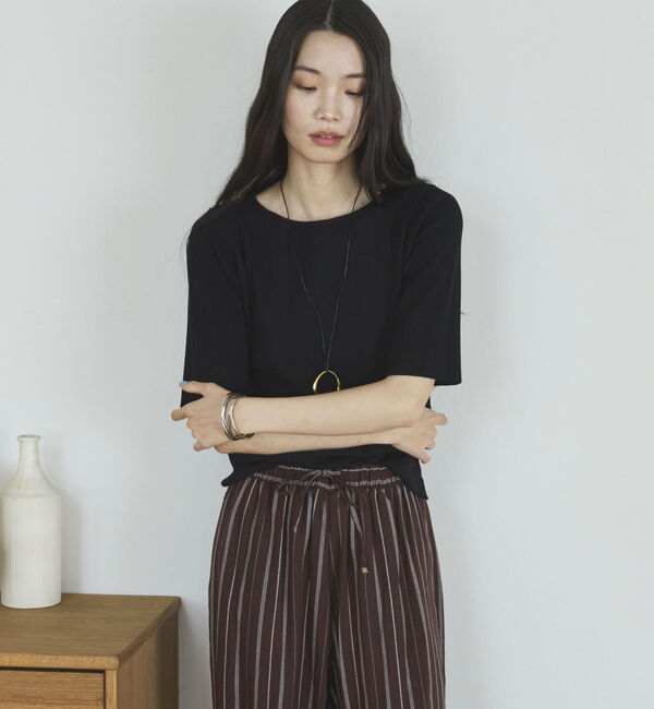 Doux archives「針抜き編み五分袖ニットトップス」|ニット・セーター|BLACK