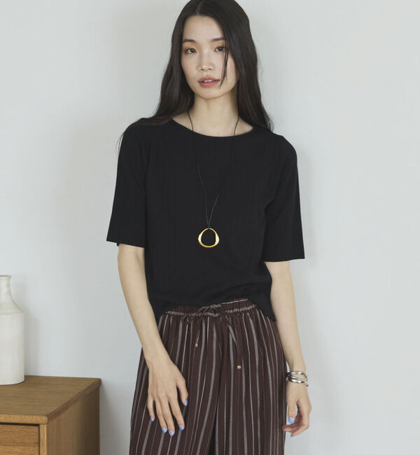 Doux archives「針抜き編み五分袖ニットトップス」|ニット・セーター|