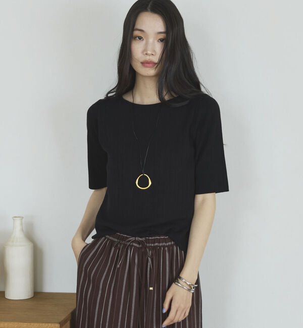 Doux archives「針抜き編み五分袖ニットトップス」|ニット・セーター|