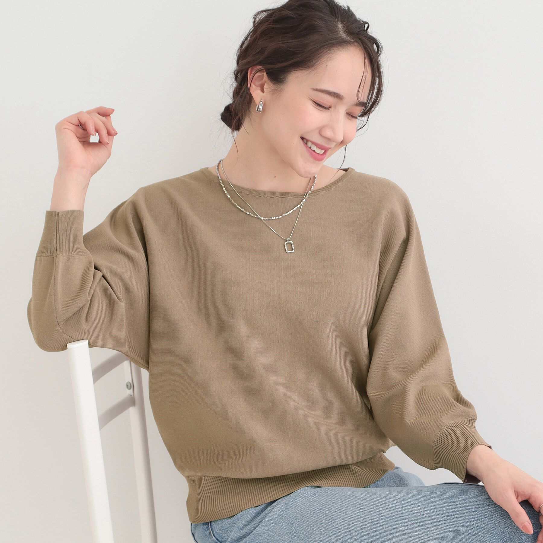 SHOO･LA･RUE「【洗える】軽やかでさらっとしたタッチ すっきり見えドルマンニット」|ニット・セーター|モカブラウン(042
