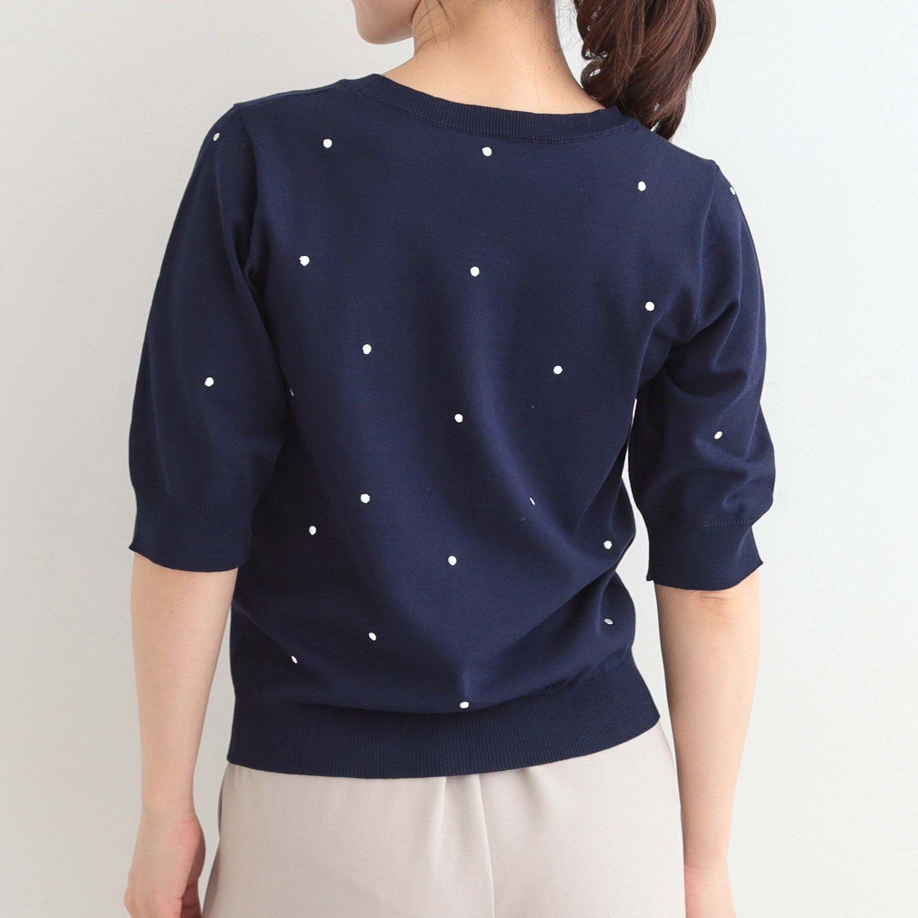 SHOO･LA･RUE「【S-LL】大人かわいい　ドット刺繍5分袖ニット」|ニット・セーター|
