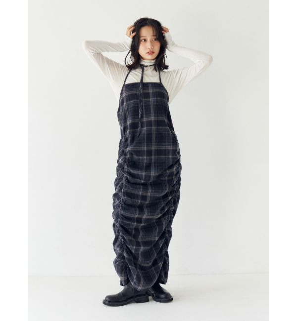 Ungrid「シャーリングデザインチェックワンピース」|ワンピース|