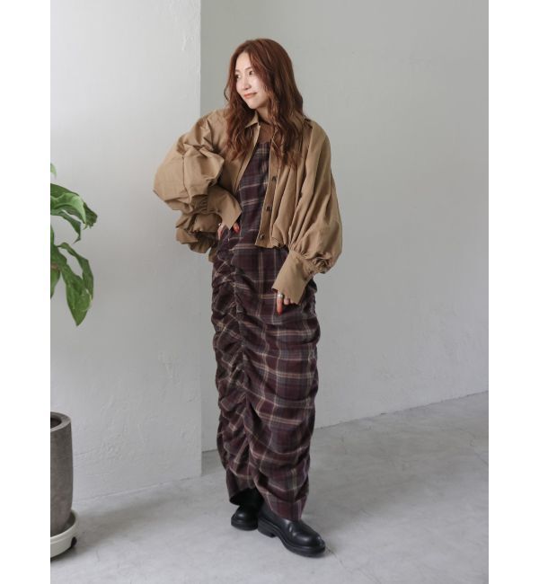 Ungrid「シャーリングデザインチェックワンピース」|ワンピース|