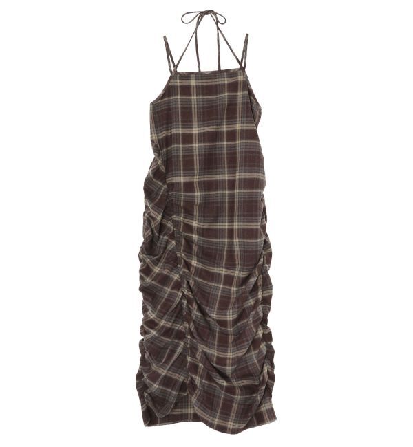 Ungrid「シャーリングデザインチェックワンピース」|ワンピース|