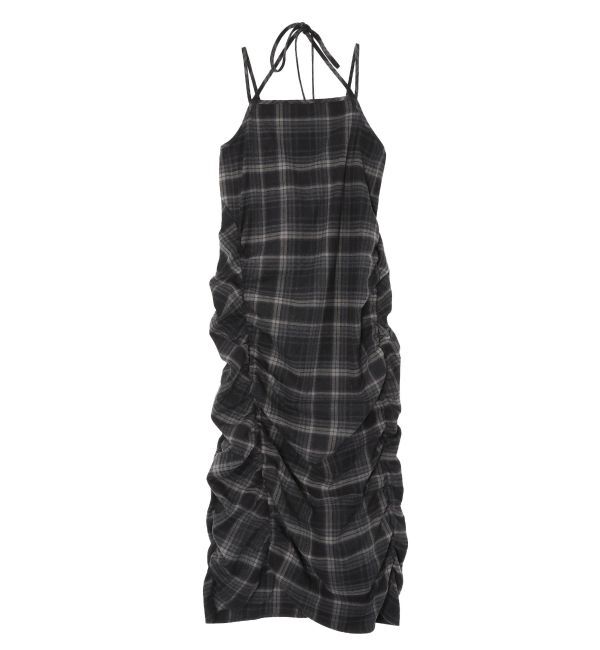 Ungrid「シャーリングデザインチェックワンピース」|ワンピース|