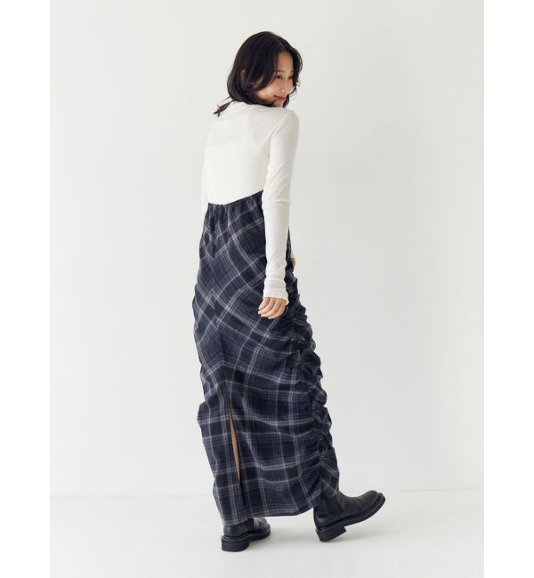 Ungrid「シャーリングデザインチェックワンピース」|ワンピース|