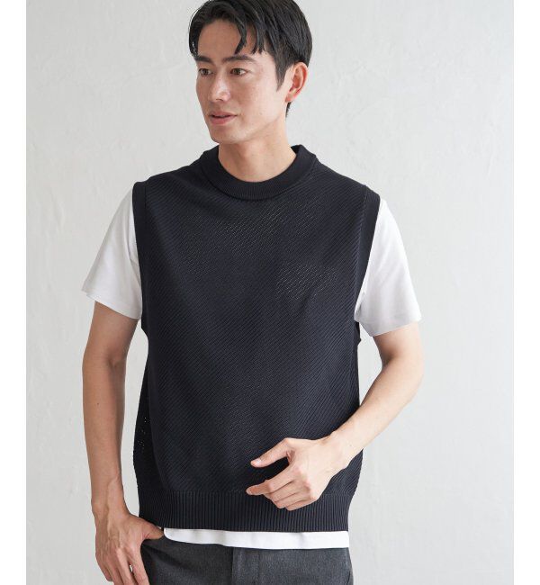 ikka「GOKU楽ニットカルゼベスト」|ニット・セーター|ネイビーブルー