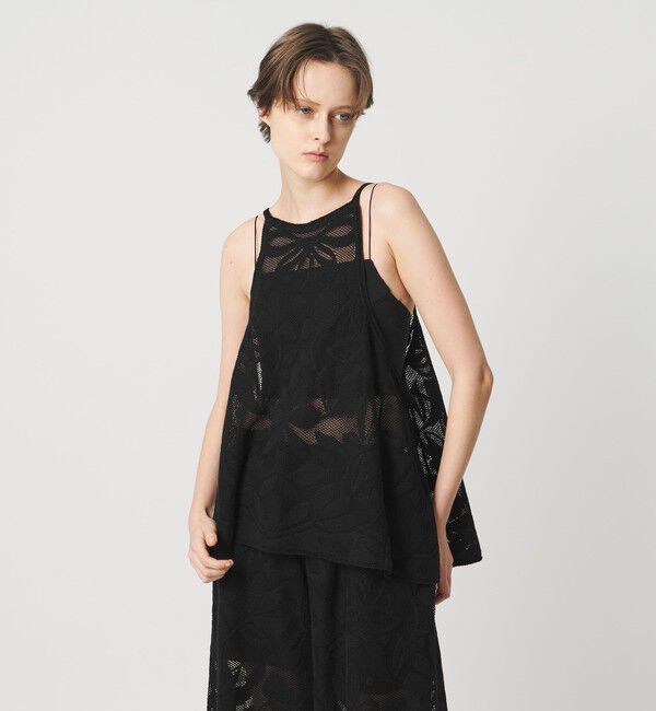 AEWEN MATOPH「＜AEWEN MATOPH＞メッシュジャガード アシンメトリーフレアキャミソール」|キャミソール|BLACK
