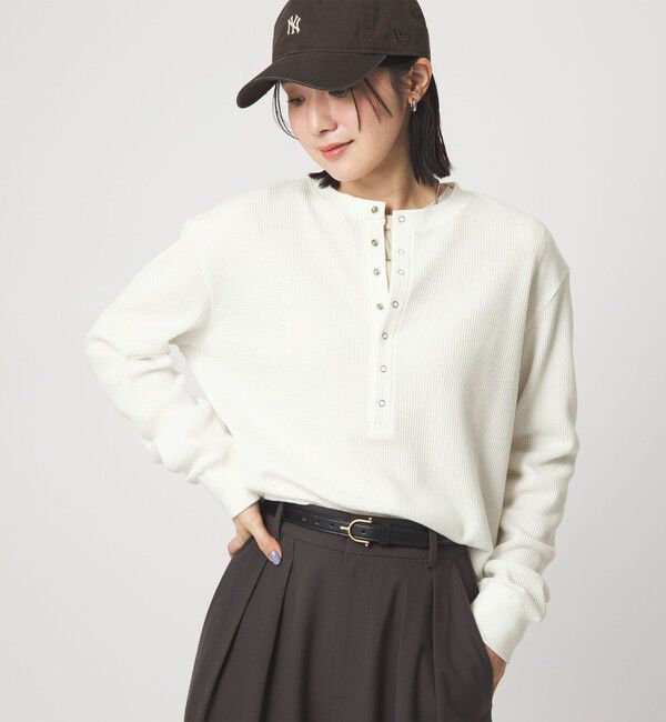 UNITED ARROWS green label relaxing「【WEB限定】＜at ease＞ワッフル ヘンリーネック ロングスリーブ カットソー」|Tシャツ・カットソー|OFF WHITE
