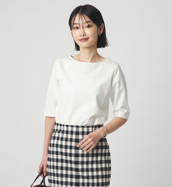 UNITED ARROWS green label relaxing「ボートネック ポンチ プルオーバー カットソー 接触冷感 UVカット」|Tシャツ・カットソー|OFF WHITE