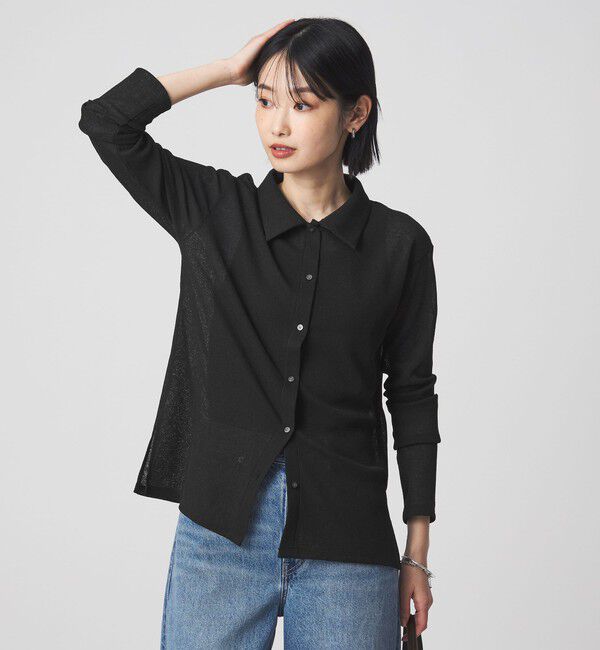 UNITED ARROWS green label relaxing「シアー サーマル ポロカーディガン」|カーディガン|BLACK