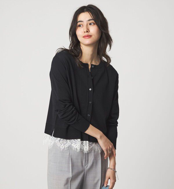 UNITED ARROWS green label relaxing「裾レース ドッキング ニット カーディガン」|カーディガン|BLACK