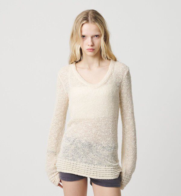 ATTISESSION「＜ATTISESSION＞メッシュ Uネック ニット トップス」|ニット・セーター|OFF WHITE