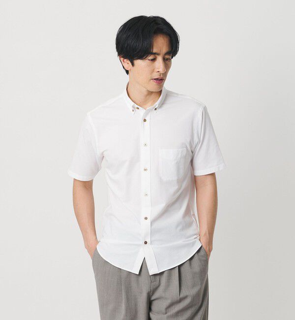 BEAUTY&YOUTH UNITED ARROWS「クイック ストレッチ シャンブレー ボタンダウン 半袖シャツ SLIM型 吸水速乾機能付き」|シャツ・ブラウス|WHITE