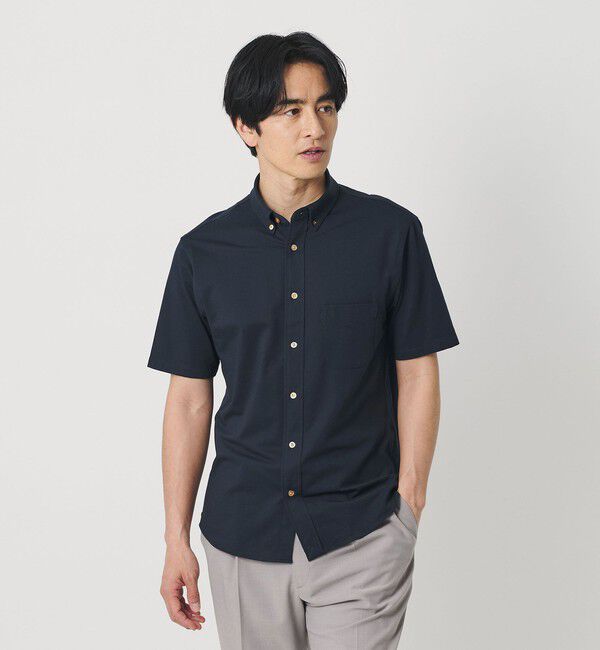 BEAUTY&YOUTH UNITED ARROWS「クイック ストレッチ シャンブレー ボタンダウン 半袖シャツ SLIM型 吸水速乾機能付き」|シャツ・ブラウス|NAVY