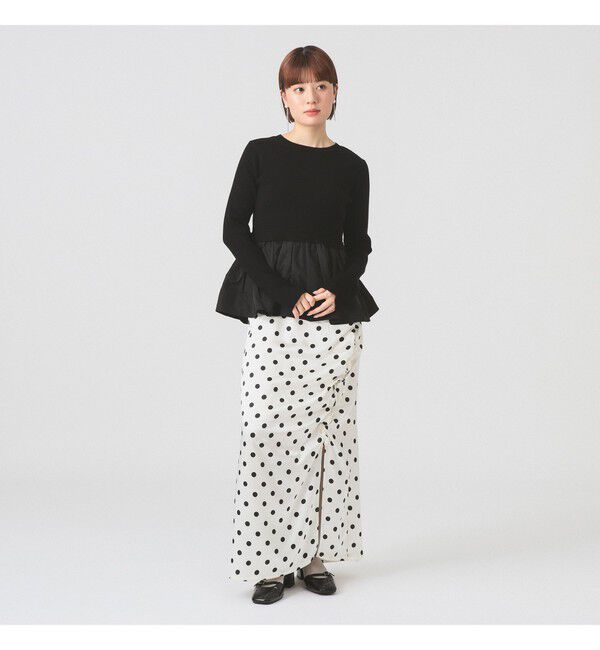 Ray BEAMS 「リブ ギャザー キリカエ クルーネック トップス」|ニット・セーター|