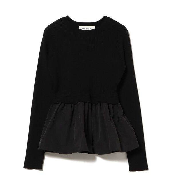 Ray BEAMS 「リブ ギャザー キリカエ クルーネック トップス」|ニット・セーター|