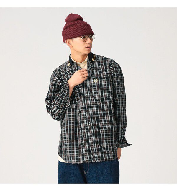 BEAMS「【別注】FRED PERRY / リブカラー シャツ」|シャツ・ブラウス|BLACK/CHAMPAGNE