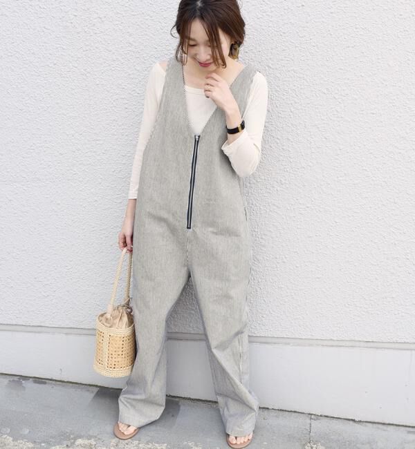 SHIPS for women「【SHIPS 別注】UNIVERSAL OVERALL　ジップオーバーオール　ヒッコリー◇」|オールインワン|