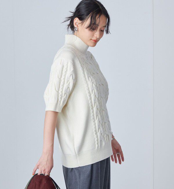 SHIPS for women「【SHIPS別注】WRAPINKNOT:ハイネック ショート スリーブ ケーブル」|ニット・セーター|