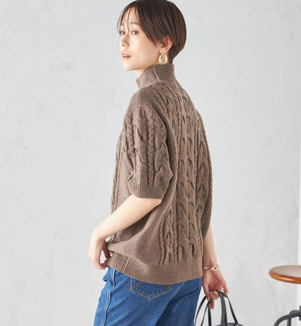 SHIPS for women「【SHIPS別注】WRAPINKNOT:ハイネック ショート スリーブ ケーブル」|ニット・セーター|