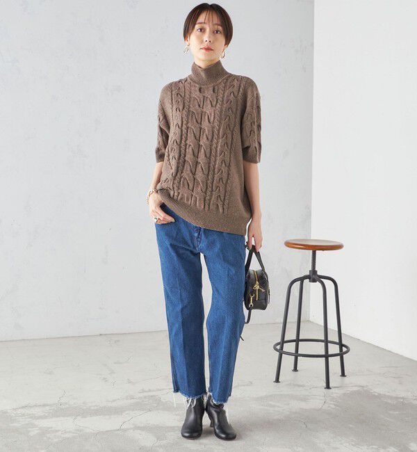 SHIPS for women「【SHIPS別注】WRAPINKNOT:ハイネック ショート スリーブ ケーブル」|ニット・セーター|