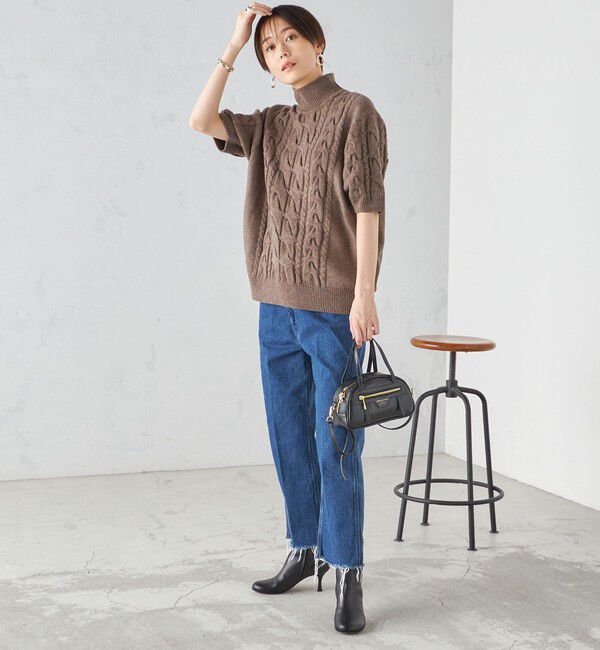 SHIPS for women「【SHIPS別注】WRAPINKNOT:ハイネック ショート スリーブ ケーブル」|ニット・セーター|