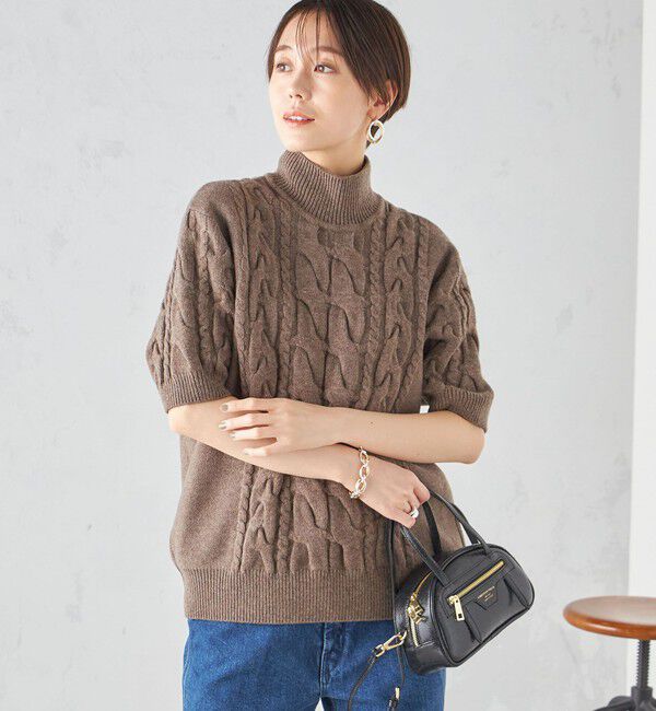 SHIPS for women「【SHIPS別注】WRAPINKNOT:ハイネック ショート スリーブ ケーブル」|ニット・セーター|