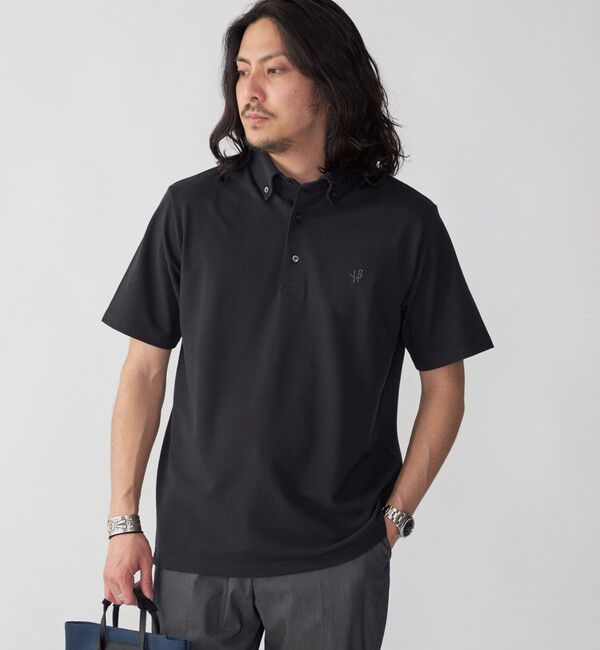 SHIPS「【WEB限定】SHIPS:〈吸水速乾〉ドライピケ ワンポイント ロゴ ボタンダウン ポロシャツ」|ポロシャツ|ブラック