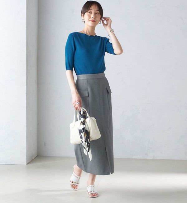 SHIPS for women「〈手洗い可能〉ボートネック 5分袖 リブ ニット」|ニット・セーター|