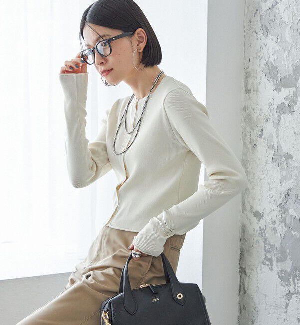 SHIPS for women「〈手洗い可能〉レーヨン ポリ リブ クルーネック カーディガン」|カーディガン|