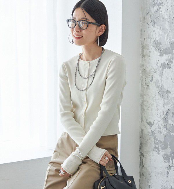 SHIPS for women「〈手洗い可能〉レーヨン ポリ リブ クルーネック カーディガン」|カーディガン|