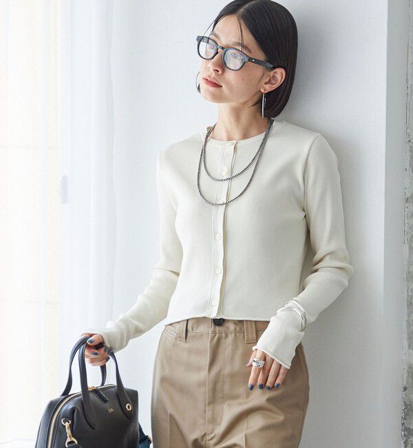 SHIPS for women「〈手洗い可能〉レーヨン ポリ リブ クルーネック カーディガン」|カーディガン|