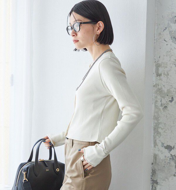 SHIPS for women「〈手洗い可能〉レーヨン ポリ リブ クルーネック カーディガン」|カーディガン|