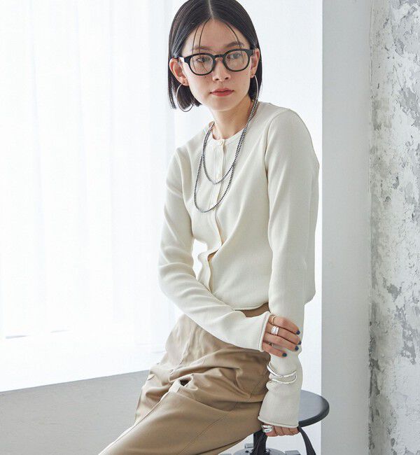 SHIPS for women「〈手洗い可能〉レーヨン ポリ リブ クルーネック カーディガン」|カーディガン|