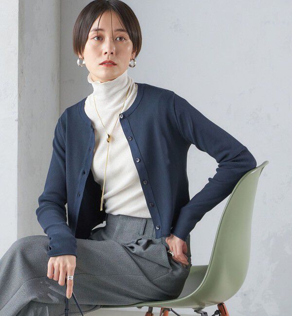 SHIPS for women「〈手洗い可能〉レーヨン ポリ リブ クルーネック カーディガン」|カーディガン|