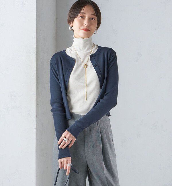 SHIPS for women「〈手洗い可能〉レーヨン ポリ リブ クルーネック カーディガン」|カーディガン|