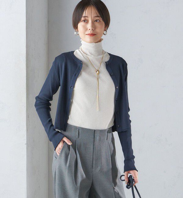 SHIPS for women「〈手洗い可能〉レーヨン ポリ リブ クルーネック カーディガン」|カーディガン|