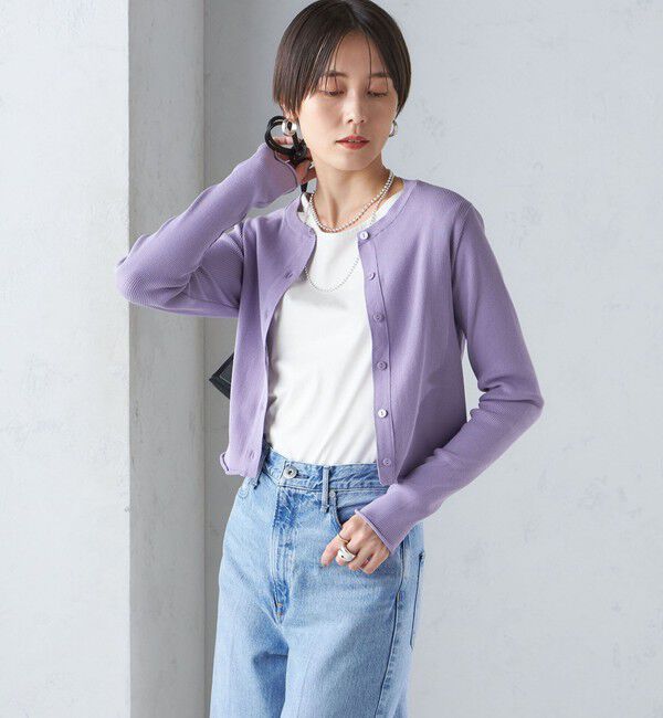 SHIPS for women「〈手洗い可能〉レーヨン ポリ リブ クルーネック カーディガン」|カーディガン|
