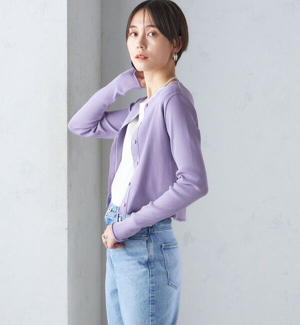 SHIPS for women「〈手洗い可能〉レーヨン ポリ リブ クルーネック カーディガン」|カーディガン|