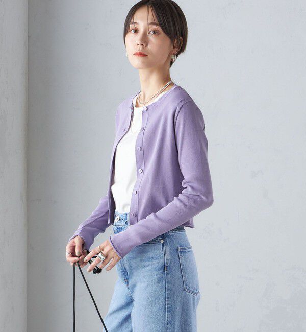 SHIPS for women「〈手洗い可能〉レーヨン ポリ リブ クルーネック カーディガン」|カーディガン|