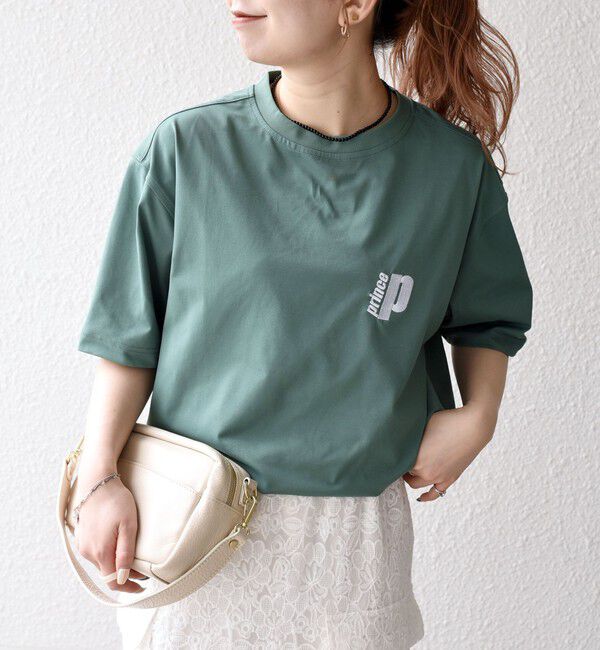 SHIPS any「【SHIPS any別注】prince:〈吸水速乾/UVカット/遮熱〉ワンポイント ロゴ 刺繍 スピンドル Tシャツ◇」|Tシャツ・カットソー|グリーン