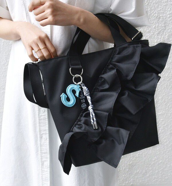 SHIPS for women「【WEB限定】チャーム 付き フリル トート」|トートバッグ|ブラック