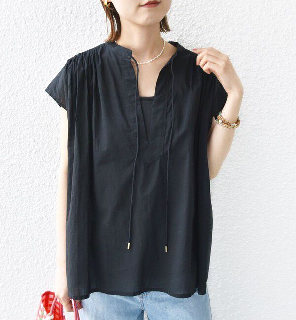 SHIPS for women「〈手洗い可能〉スキッパー タック フレンチ スリーブ ブラウス」|シャツ・ブラウス|