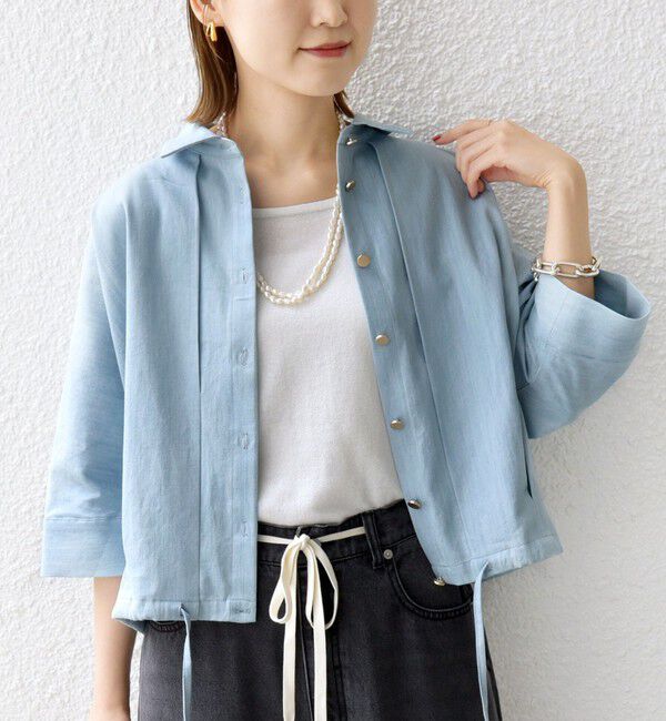 SHIPS for women「《一部追加予約》【WEB限定】〈手洗い可能〉デニム ライク タック 裾 ドロスト 羽織 シャツ」|シャツ・ブラウス|