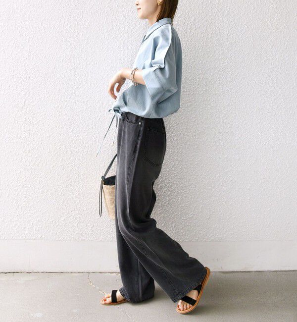 SHIPS for women「《一部追加予約》【WEB限定】〈手洗い可能〉デニム ライク タック 裾 ドロスト 羽織 シャツ」|シャツ・ブラウス|