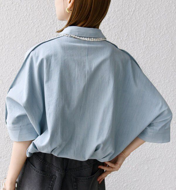 SHIPS for women「《一部追加予約》【WEB限定】〈手洗い可能〉デニム ライク タック 裾 ドロスト 羽織 シャツ」|シャツ・ブラウス|